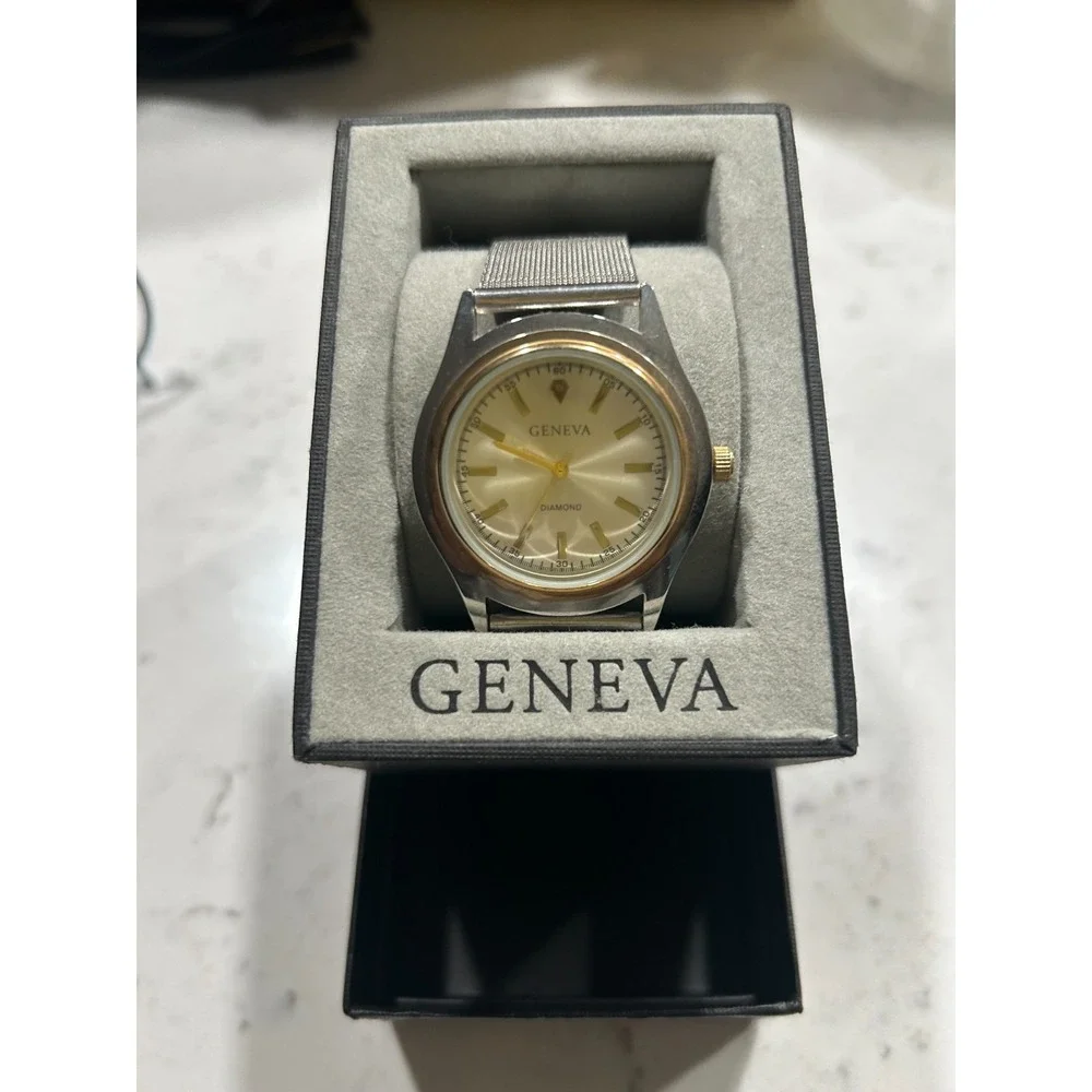 Geneva Retro Men's Stainless Steel Mesh Band Round Dress Watch Silver Gold NEW